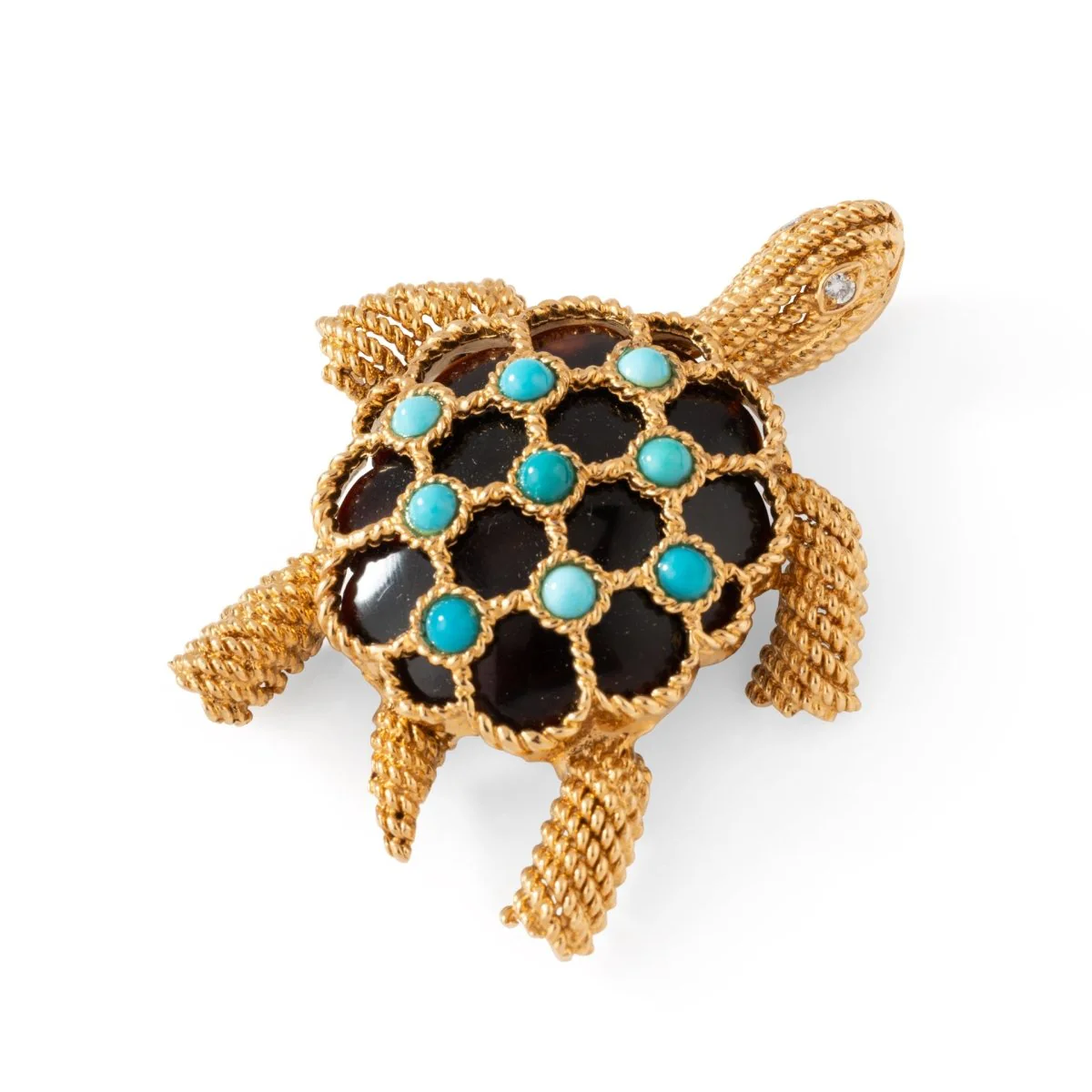 Broche Clip BOUCHERON Tortue en or jaune, turquoises et diamants - Image 4