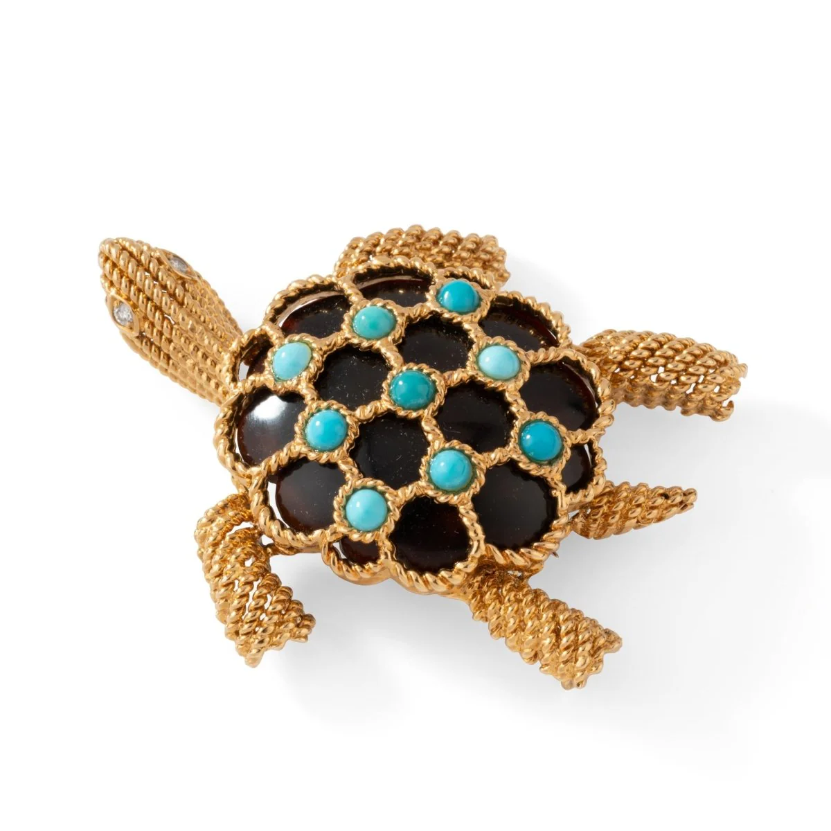 Broche Clip BOUCHERON Tortue en or jaune, turquoises et diamants - Image 5