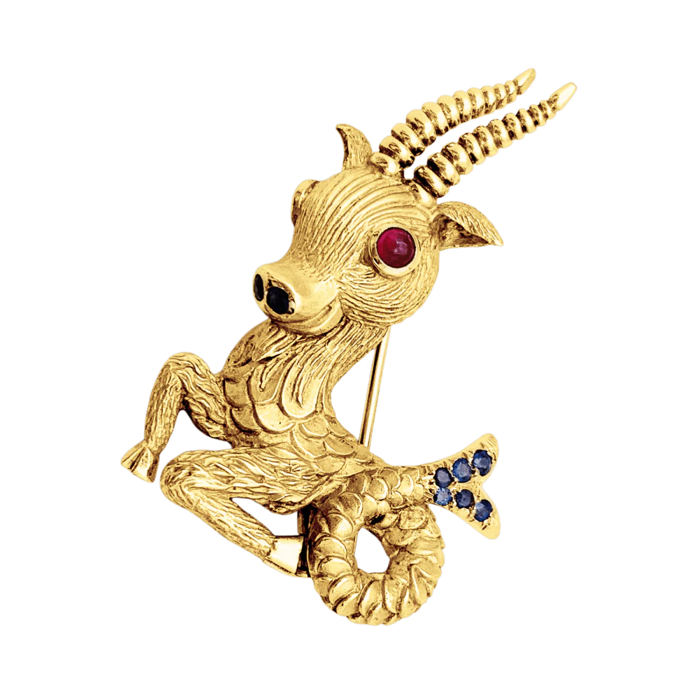 Broche Clip en or jaune, rubis et saphirs - Image 3