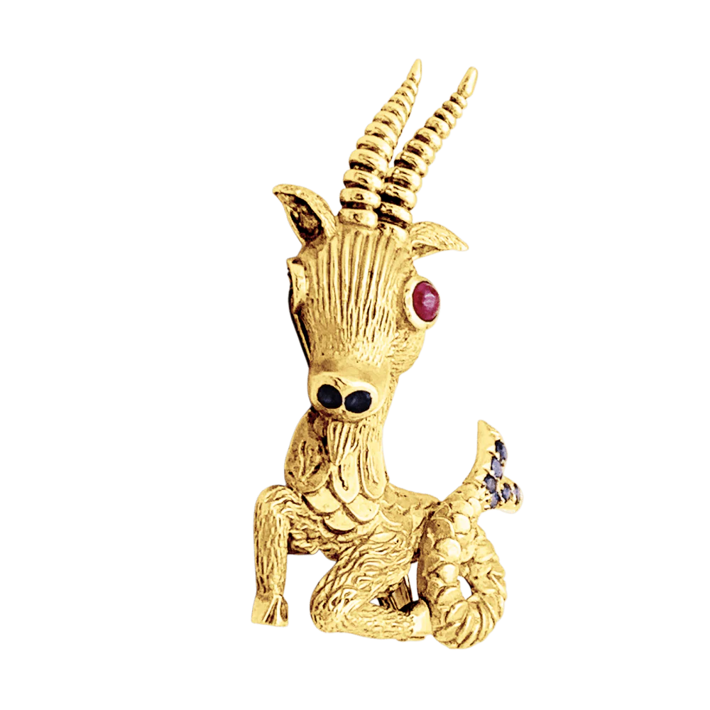 Broche Clip en or jaune, rubis et saphirs - Image 4