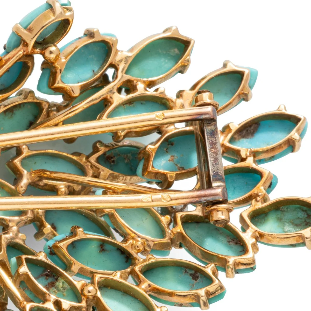 Broche Clip Feuillage en or jaune, turquoises et diamants - Image 5