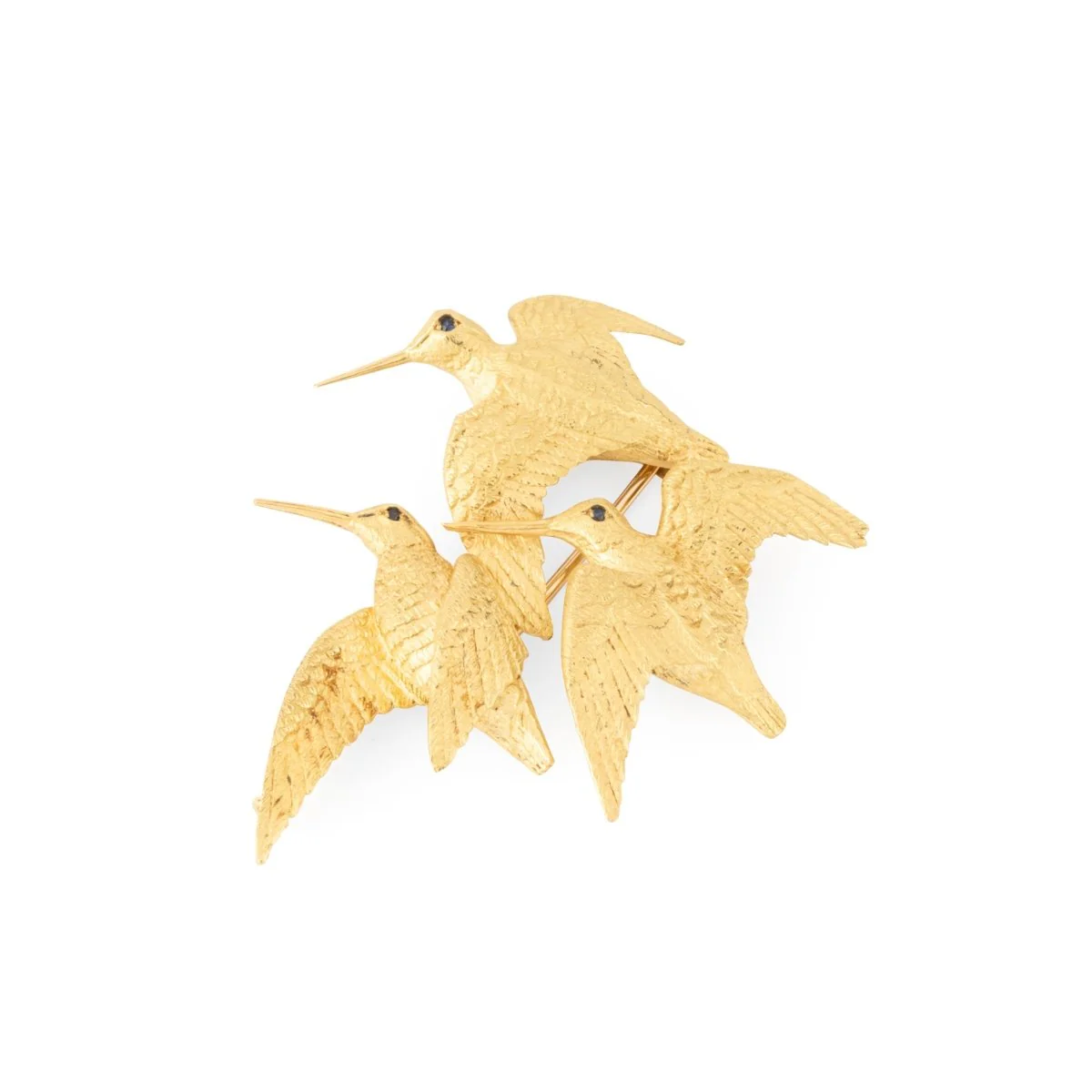 Broche Clip HERMÈS par GEORGES LENFANT "Bécasses" en or jaune et saphirs
