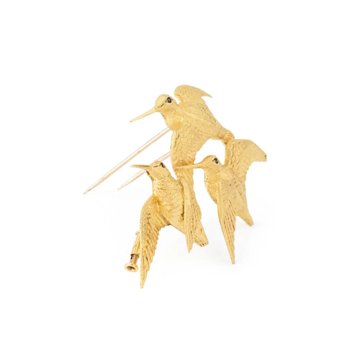 Broche Clip HERMÈS par GEORGES LENFANT "Bécasses" en or jaune et saphirs - Image 4