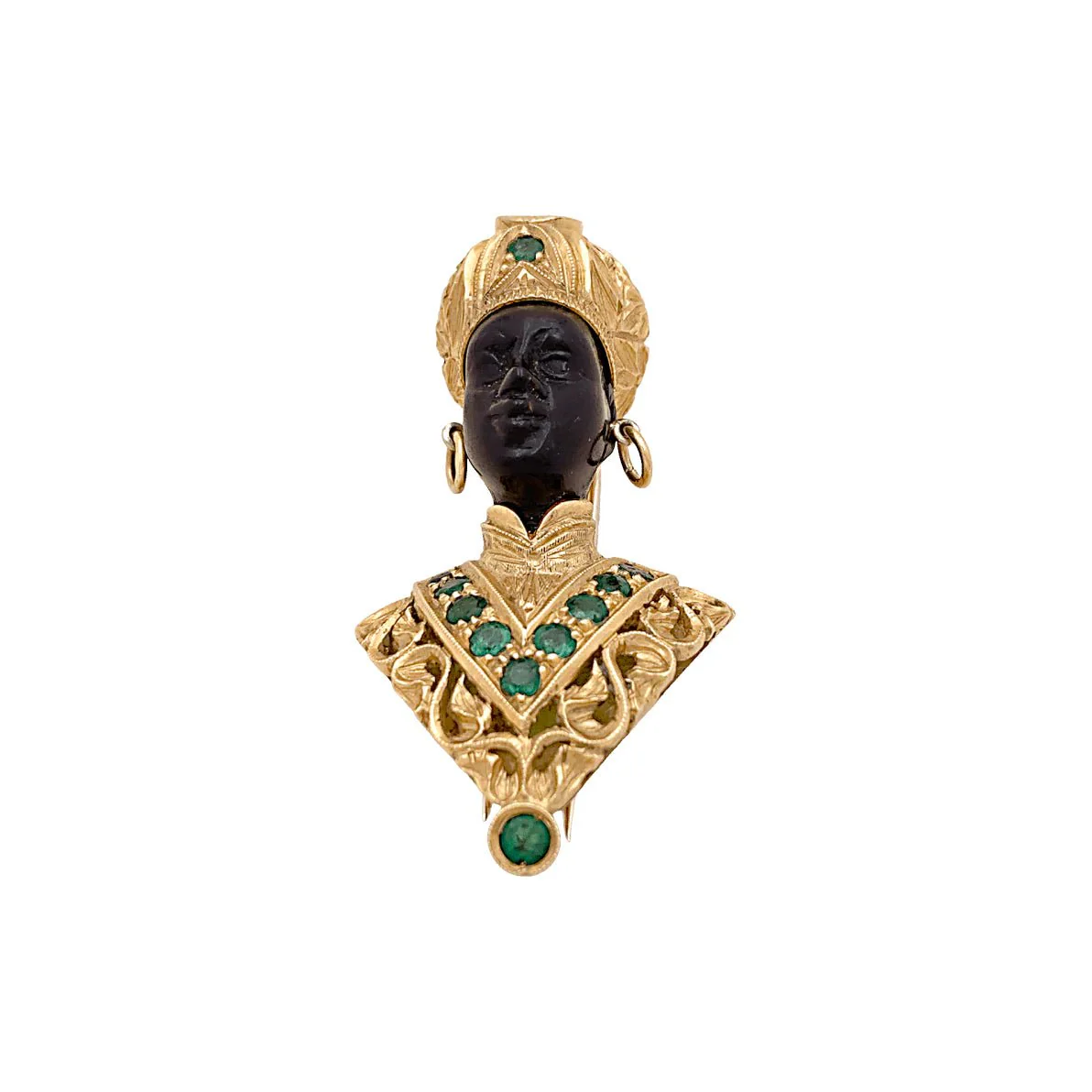 Broche Clip NARDI "Moretto" en or jaune, émeraudes et ébène