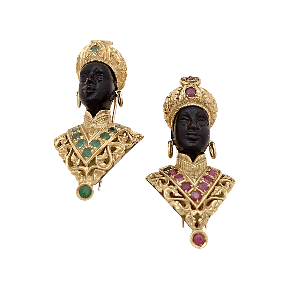 Broche Clip NARDI "Moretto" en or jaune, émeraudes et ébène - Image 7