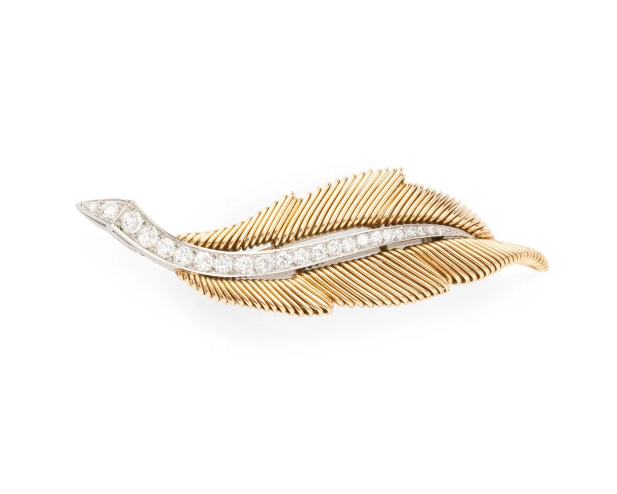 Broche Clip VAN CLEEF & ARPELS Plume en or jaune et diamants