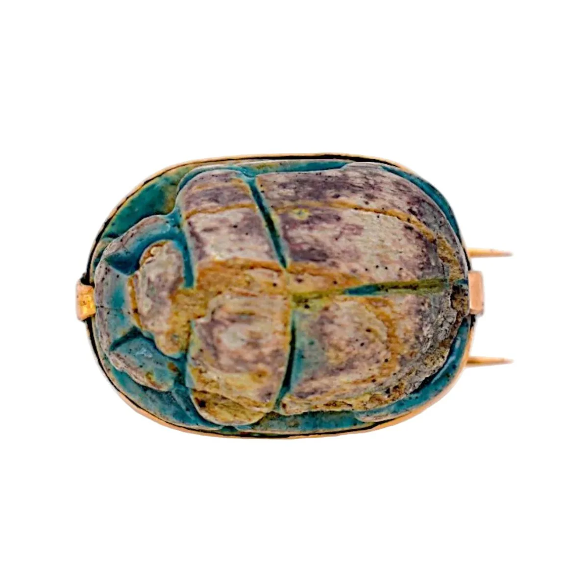 Broche Double Barrette en or jaune et bois émaillé