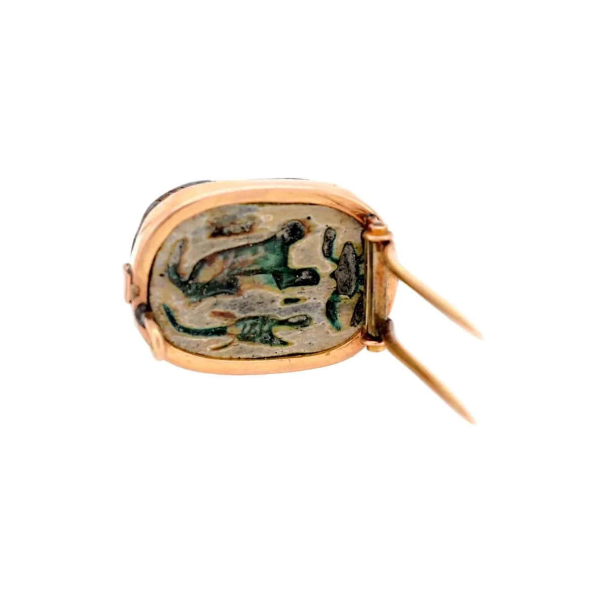 Broche Double Barrette en or jaune et bois émaillé - Image 3