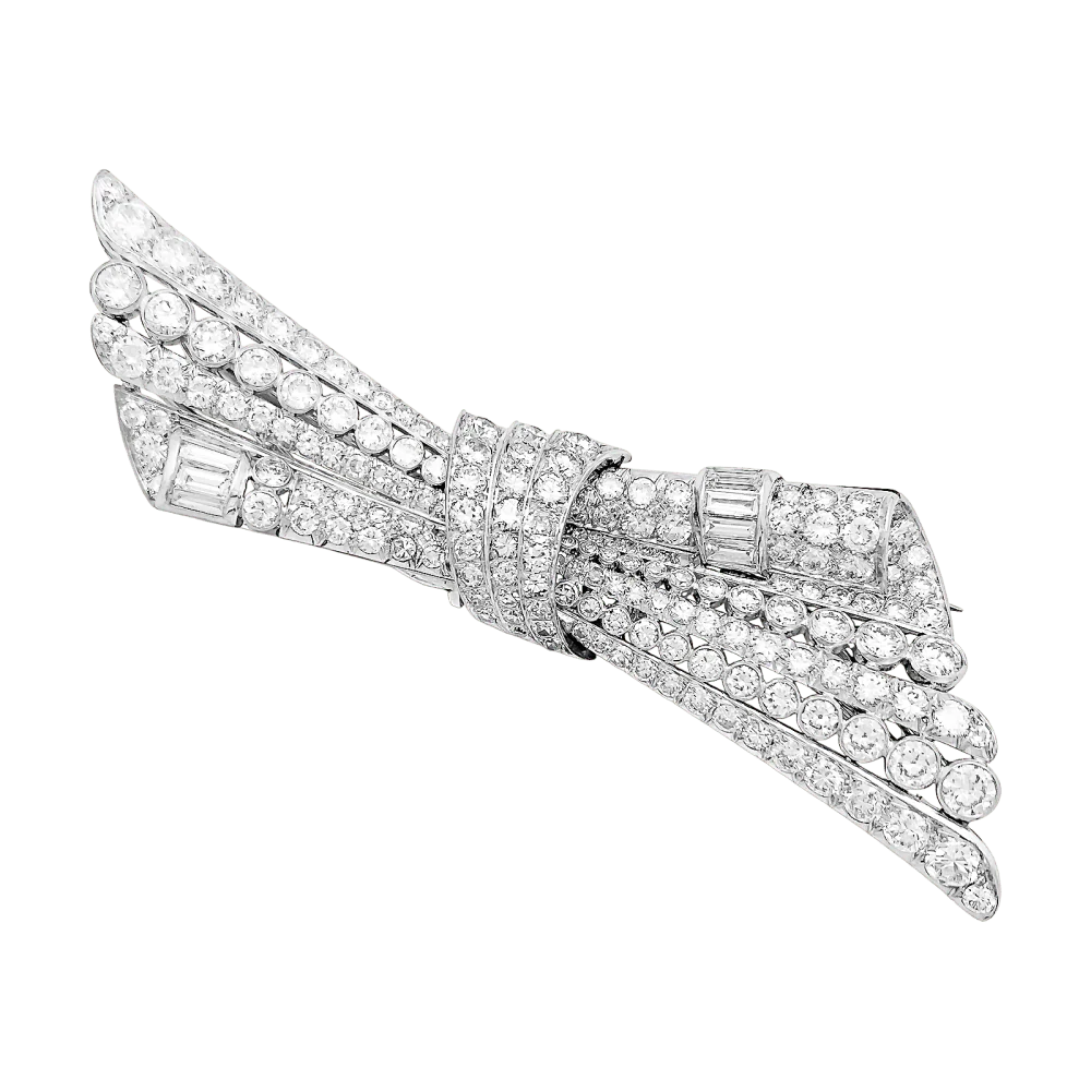 Broche Double-Clip en or blanc, platine et diamants