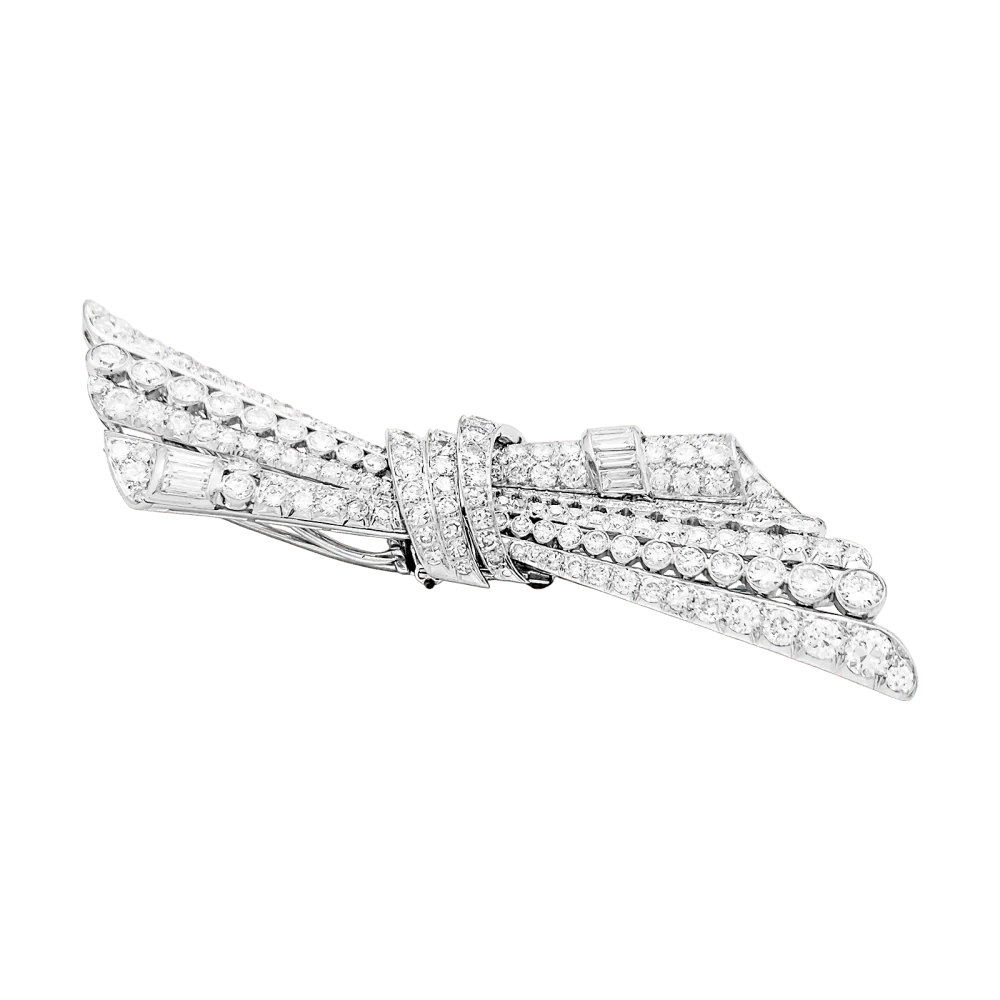 Broche Double-Clip en or blanc, platine et diamants - Image 3