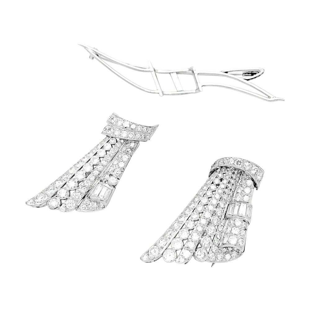 Broche Double-Clip en or blanc, platine et diamants - Image 5