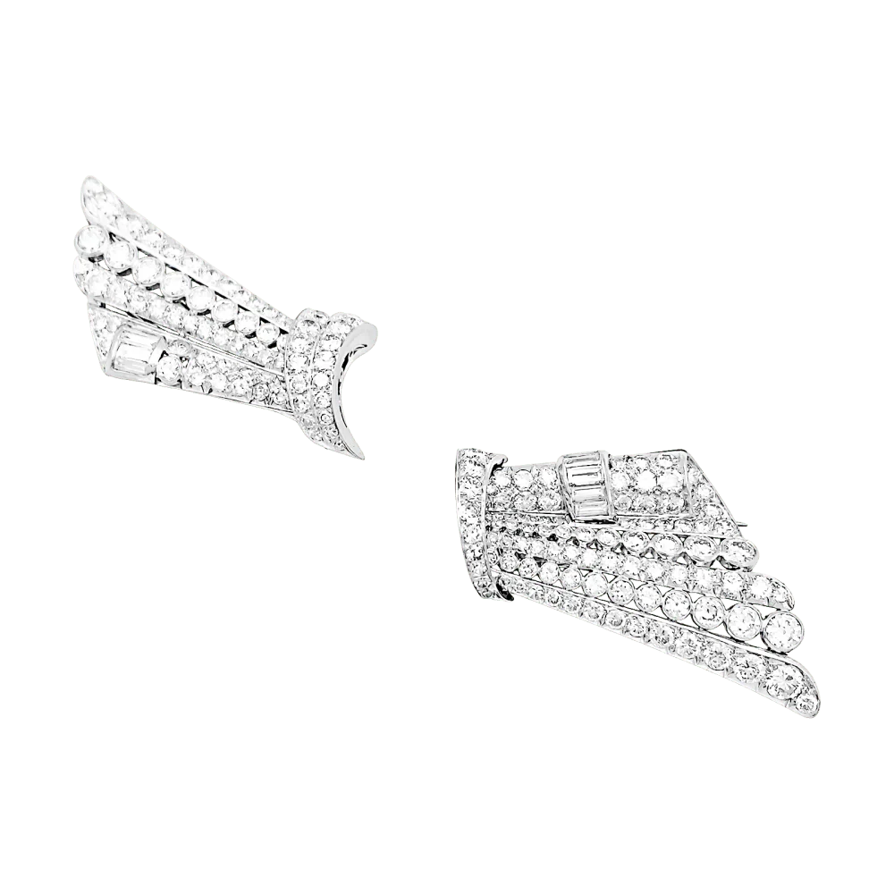 Broche Double-Clip en or blanc, platine et diamants - Image 6