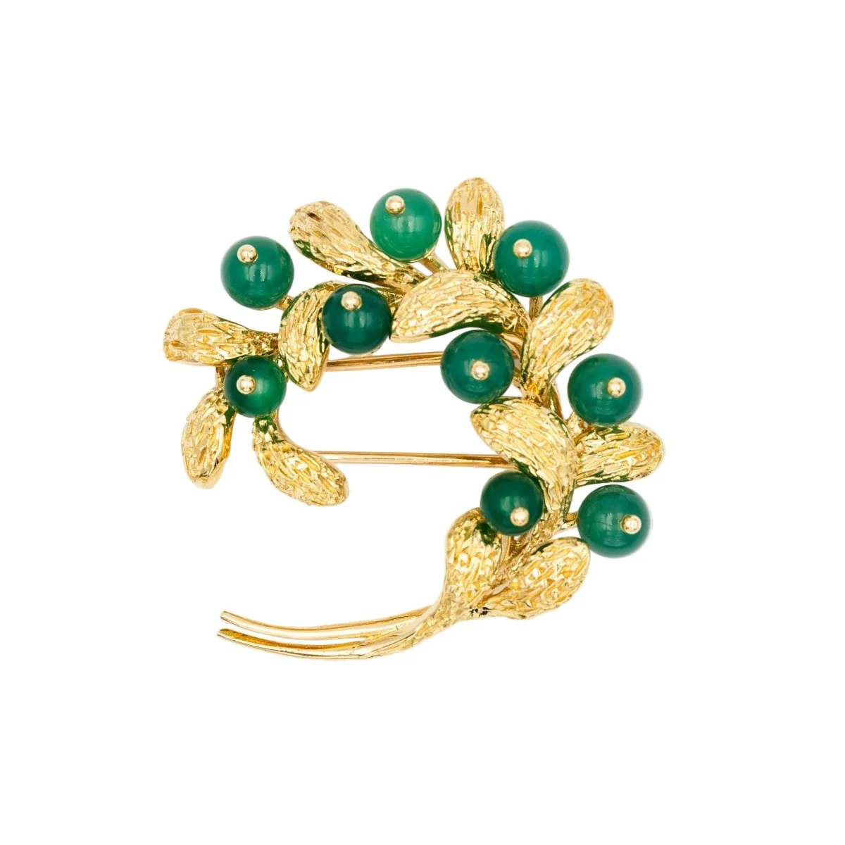 Broche Double Épingle VAN CLEEF & ARPELS "Gui" en or jaune et chrysoprases