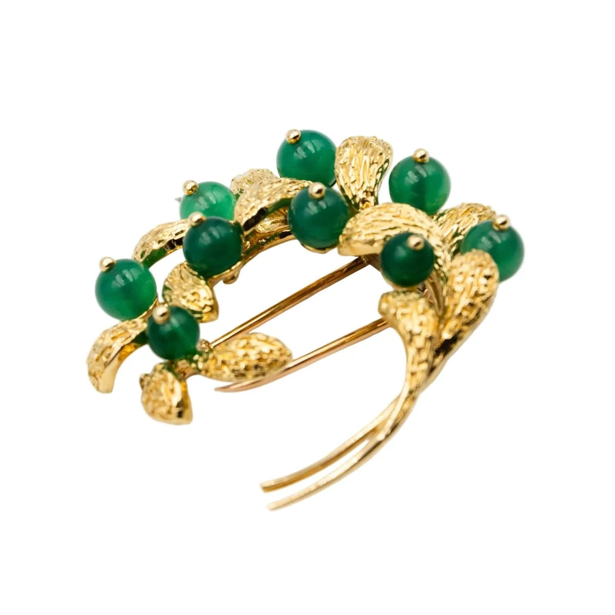 Broche Double Épingle VAN CLEEF & ARPELS "Gui" en or jaune et chrysoprases - Image 3