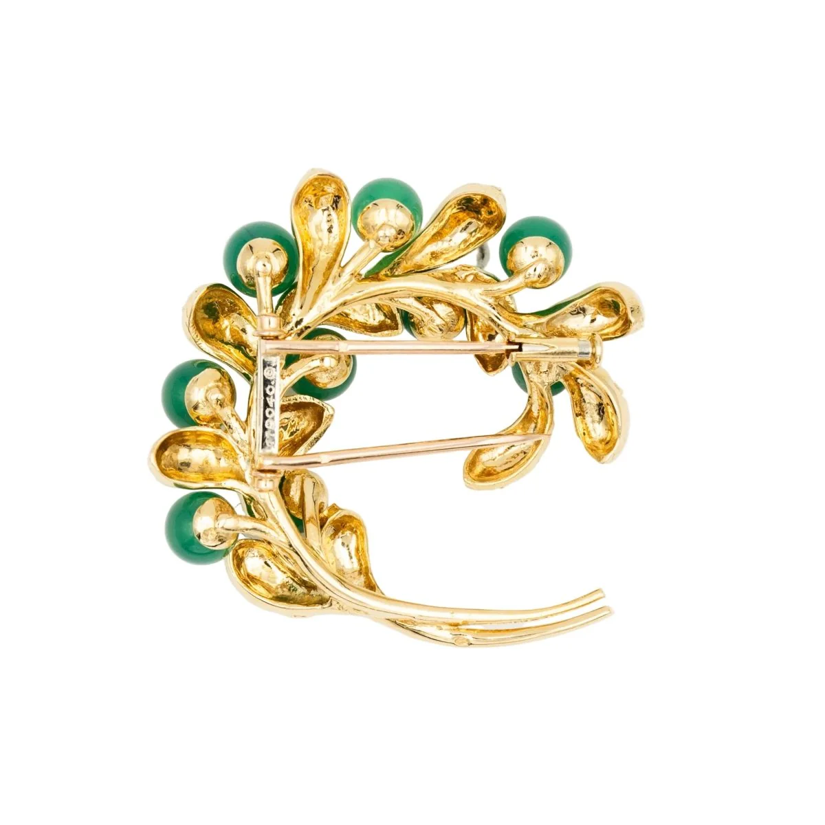 Broche Double Épingle VAN CLEEF & ARPELS "Gui" en or jaune et chrysoprases - Image 4
