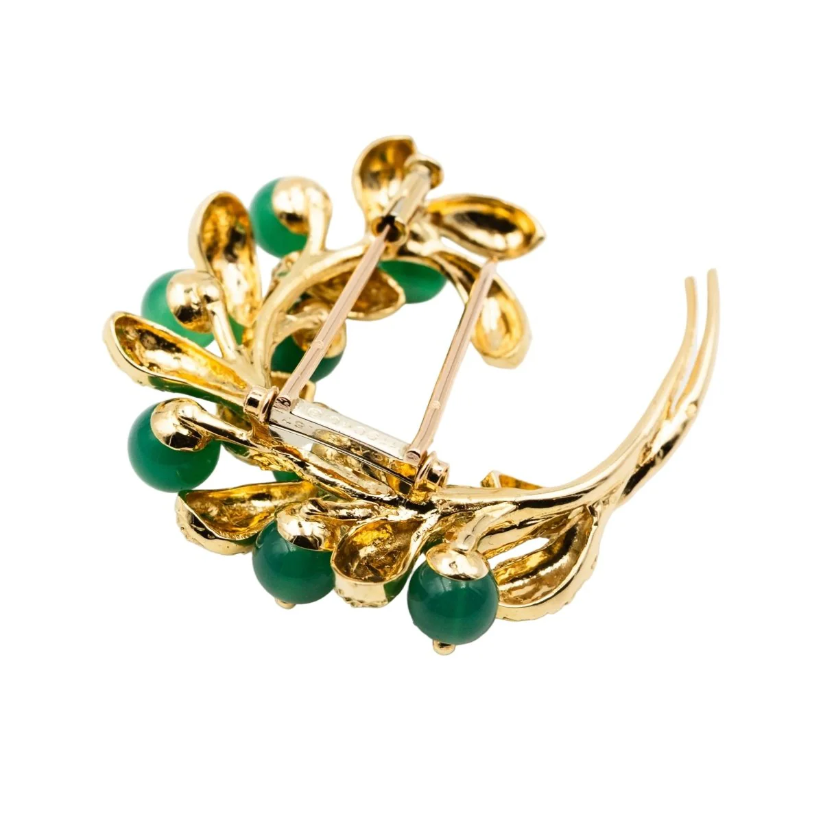 Broche Double Épingle VAN CLEEF & ARPELS "Gui" en or jaune et chrysoprases - Image 5
