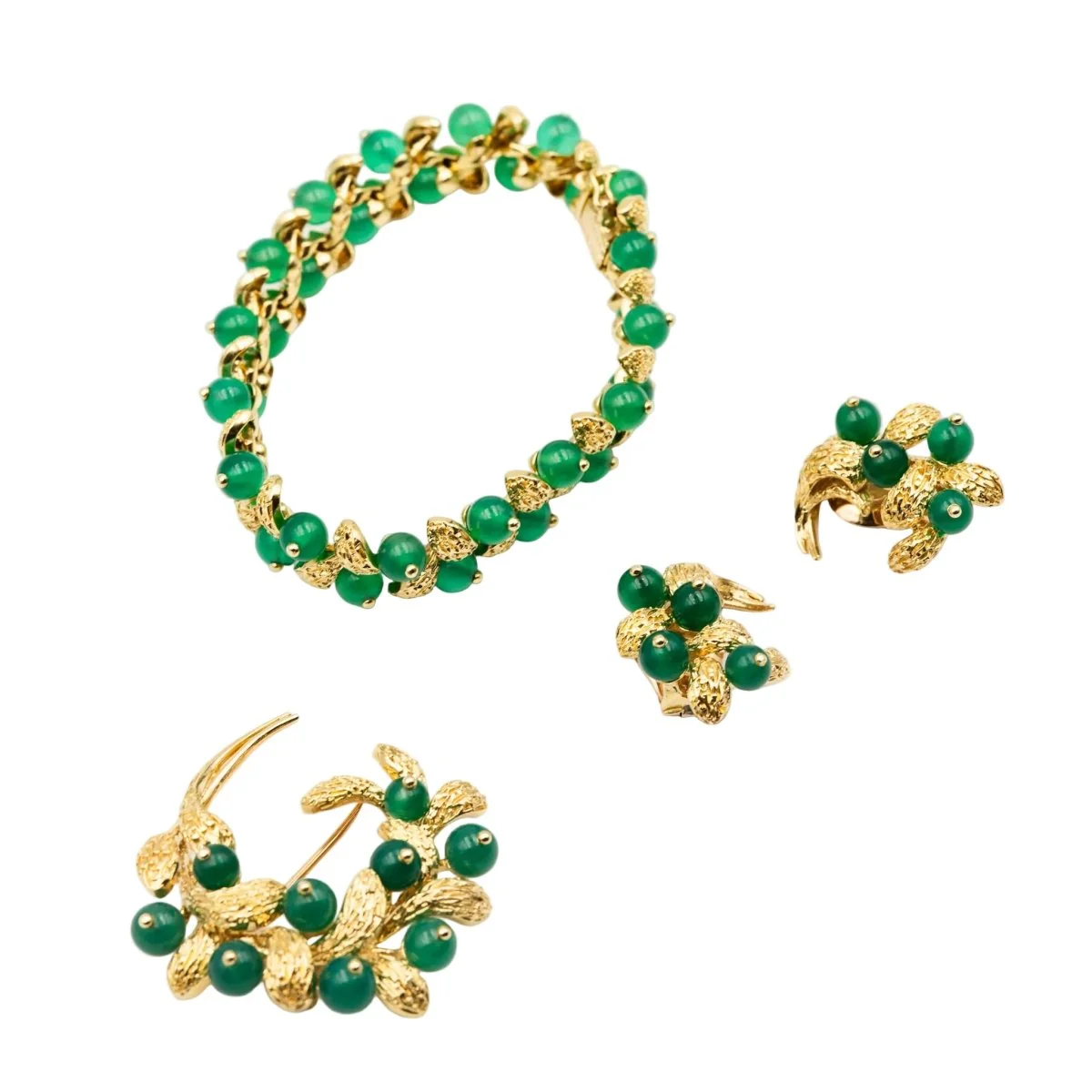 Broche Double Épingle VAN CLEEF & ARPELS "Gui" en or jaune et chrysoprases - Image 6