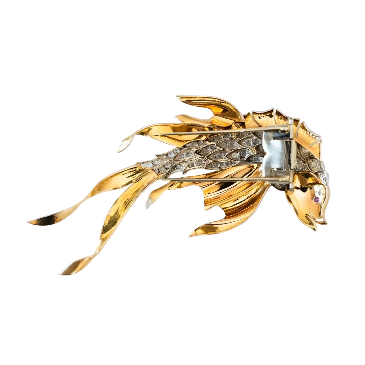 Broche DUSAUSOY "Poisson" en or jaune, platine, rubis et diamants - Image 3