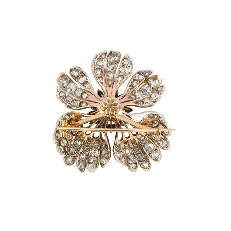 Broche fleur ancienne or argent diamants taille ancienne - Image 4