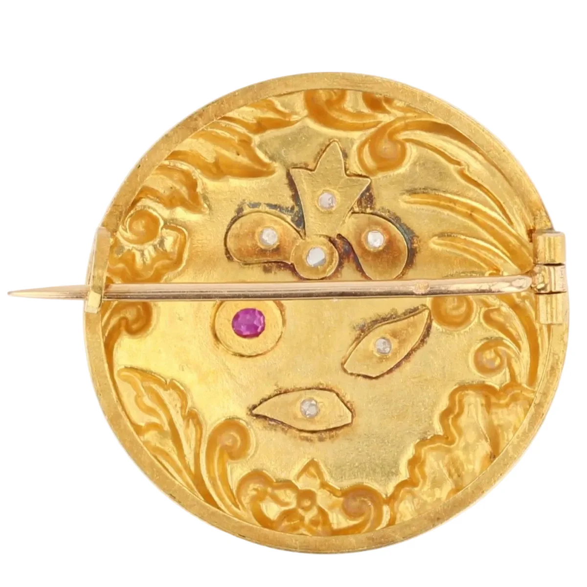 Broche Épingle en or jaune, rubis et diamants - Image 3