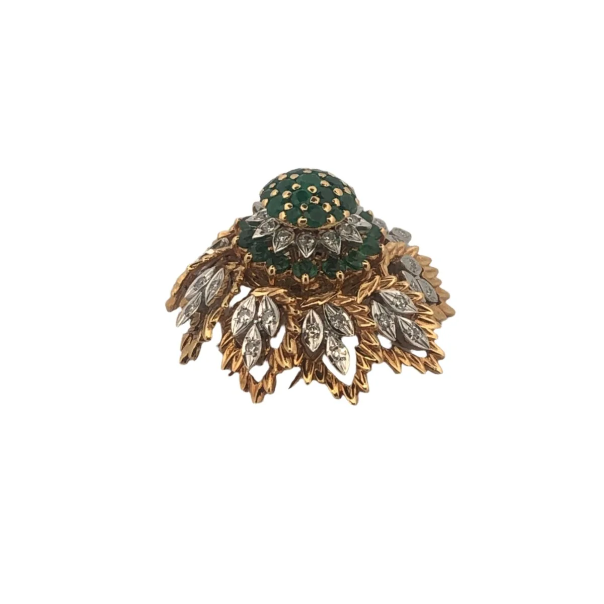 Broche en or jaune, diamants et émeraudes - Image 2