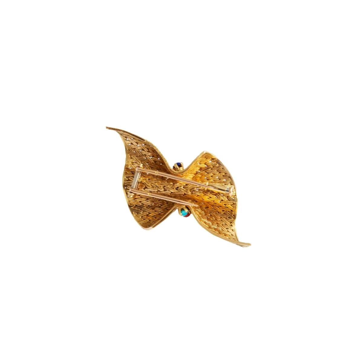 Broche Épingle HERMÈS "Noeud" en or jaune, lapis lazuli, turquoises, corail et diamant - Image 3