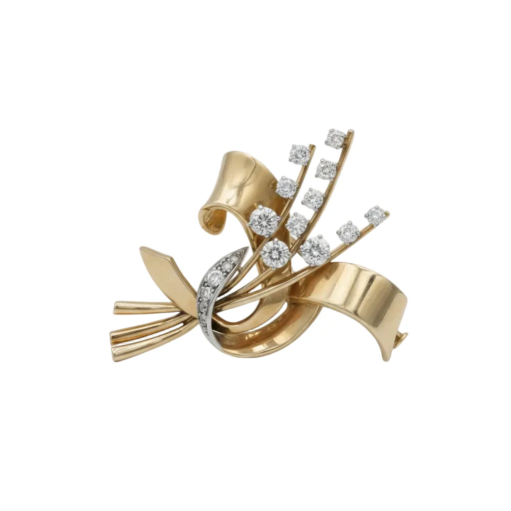 Broche Épingle en or jaune, platine et diamants