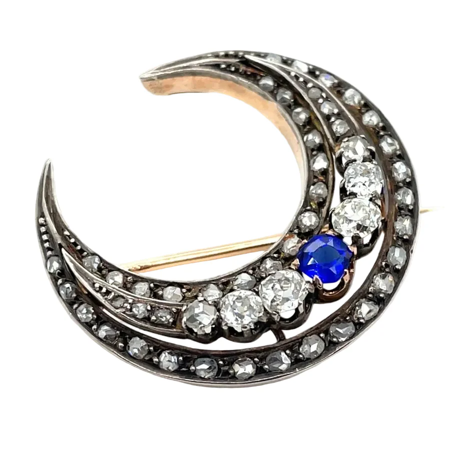 Broche Épingle en or rose, argent, saphir et diamants