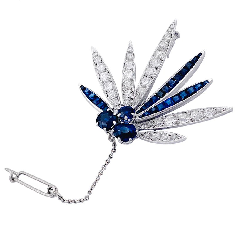 Broche en platine sertie de diamants et de saphirs, Vers 1925 - Image 3
