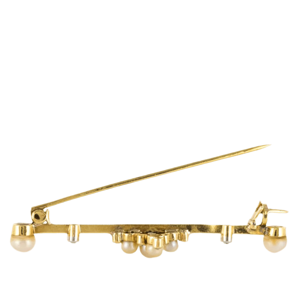 Broche Barrette en or jaune, perles et diamants - Image 5