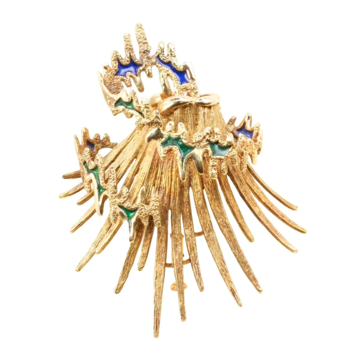 Broche Épingle BECKER & BRASIER "Volcan" en or jaune et émail