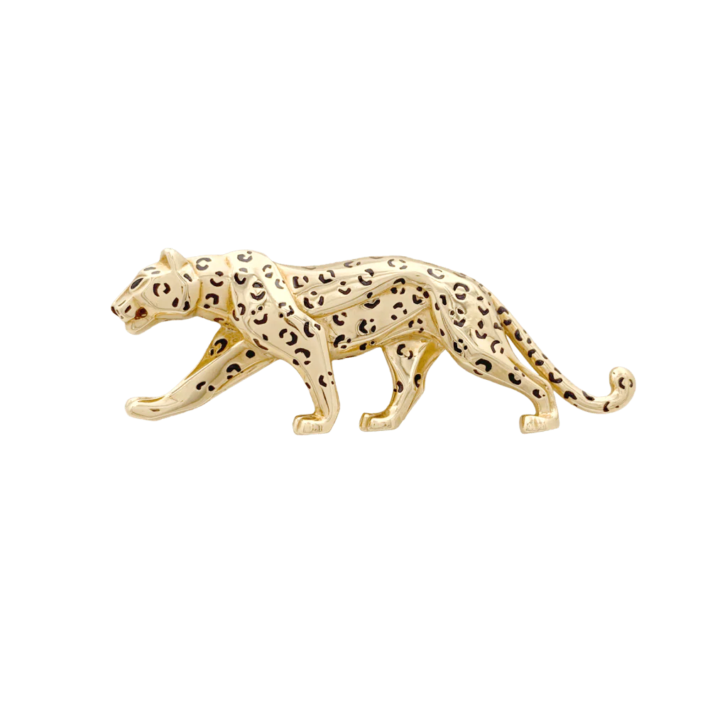 Broche Épingle CARTIER Panthère en or jaune, émail et émeraudes