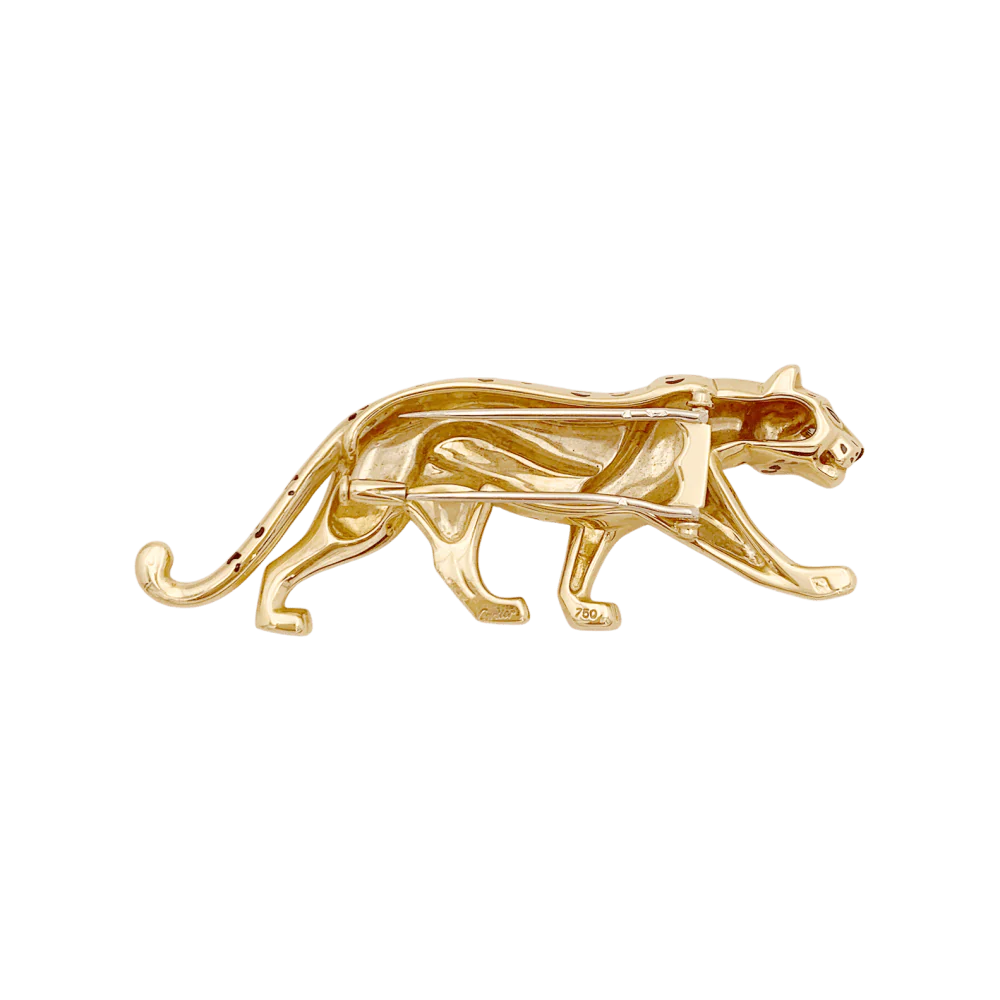 Broche Épingle CARTIER Panthère en or jaune, émail et émeraudes - Image 3