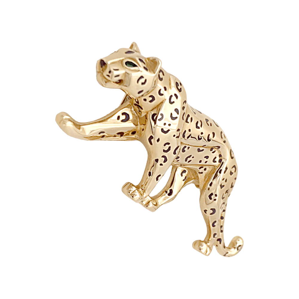 Broche Épingle CARTIER Panthère en or jaune, émail et émeraudes - Image 5