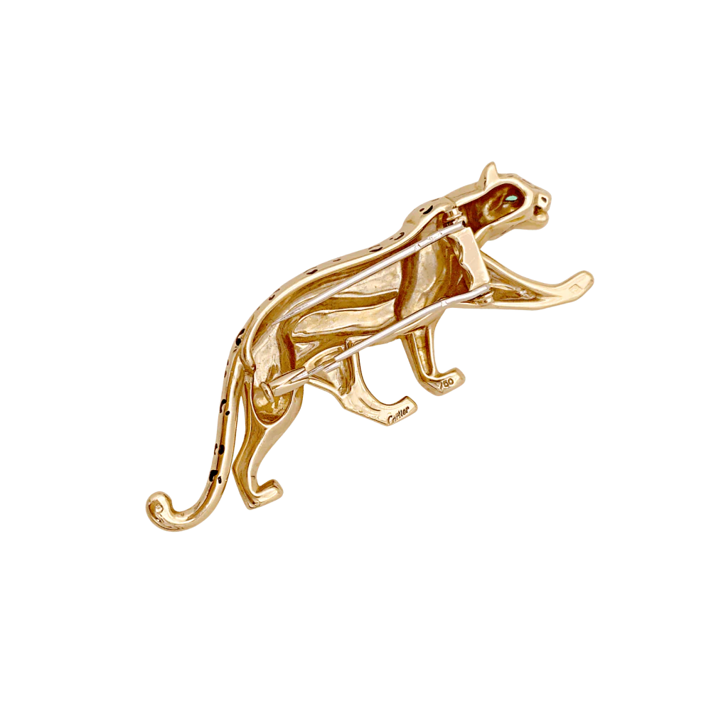 Broche Épingle CARTIER Panthère en or jaune, émail et émeraudes - Image 6