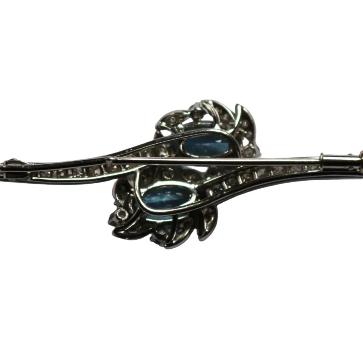 Broche Épingle en or blanc, aigues-marines et diamants - Image 2