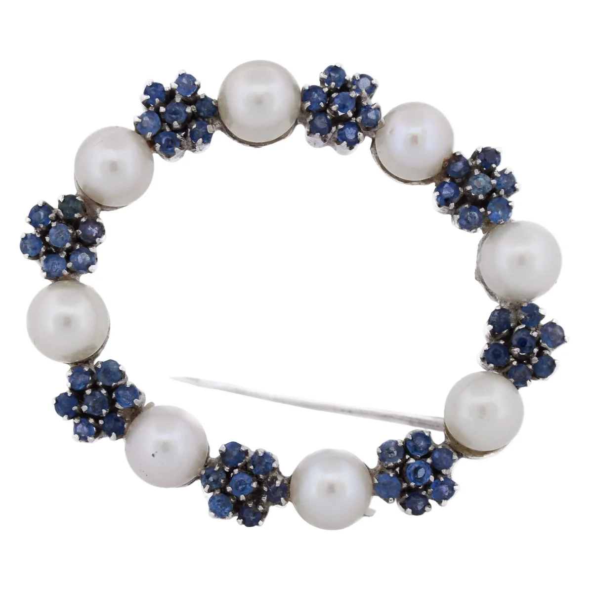 Broche Épingle en or blanc, perles et saphirs