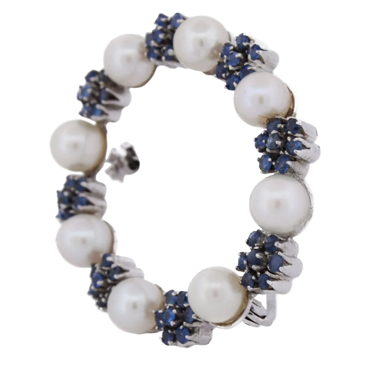 Broche Épingle en or blanc, perles et saphirs - Image 3