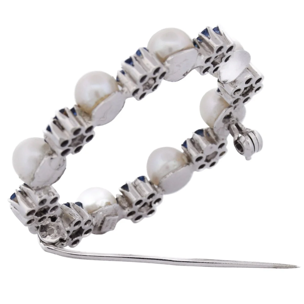 Broche Épingle en or blanc, perles et saphirs - Image 4