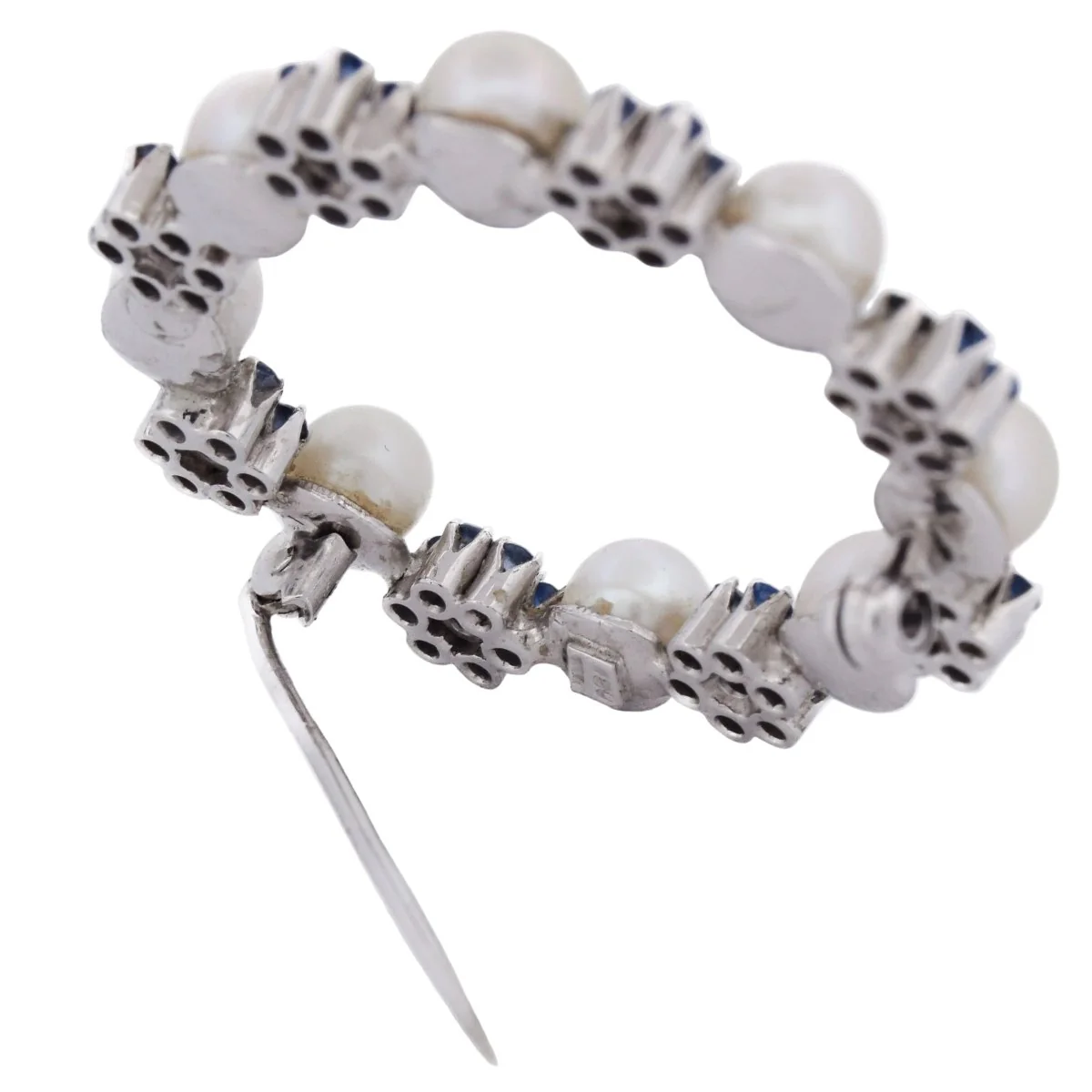 Broche Épingle en or blanc, perles et saphirs - Image 5