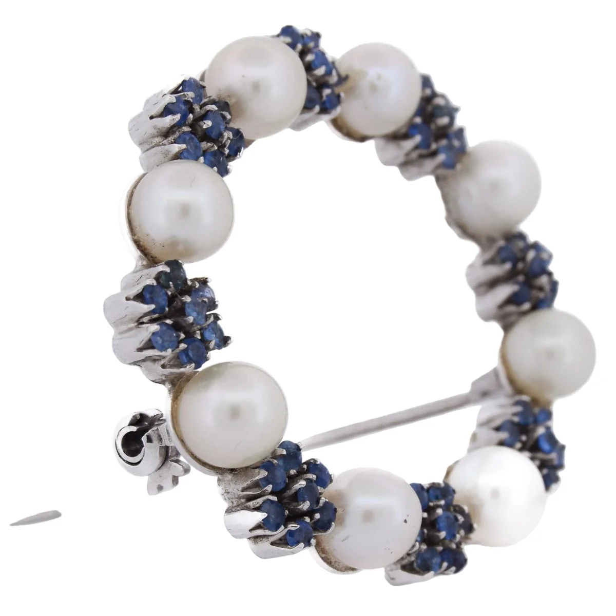 Broche Épingle en or blanc, perles et saphirs - Image 6