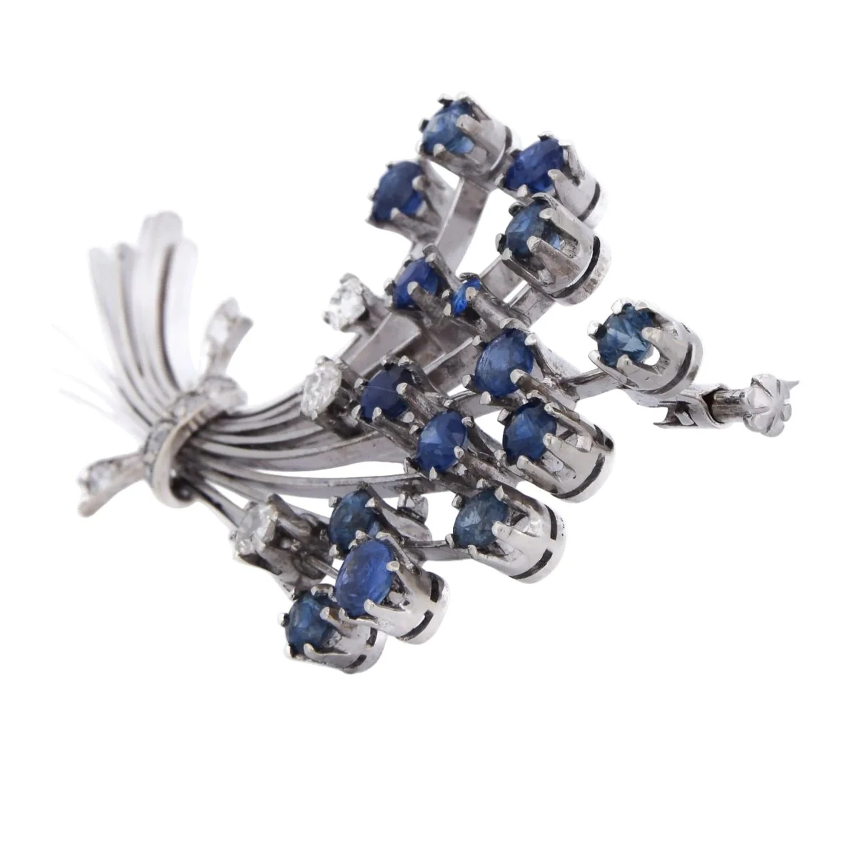 Broche Épingle en or blanc, saphirs et diamants - Image 2