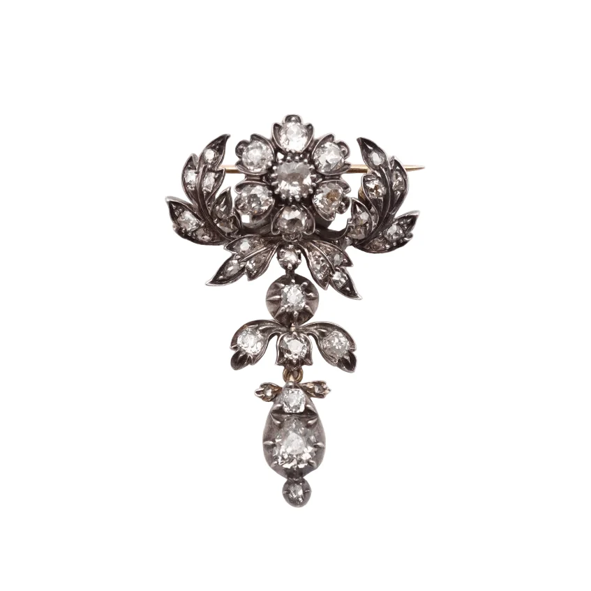 Broche Épingle en or jaune, argent et diamants