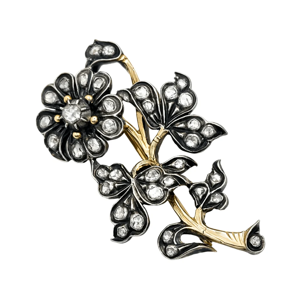 Broche Épingle en or jaune, argent et diamants