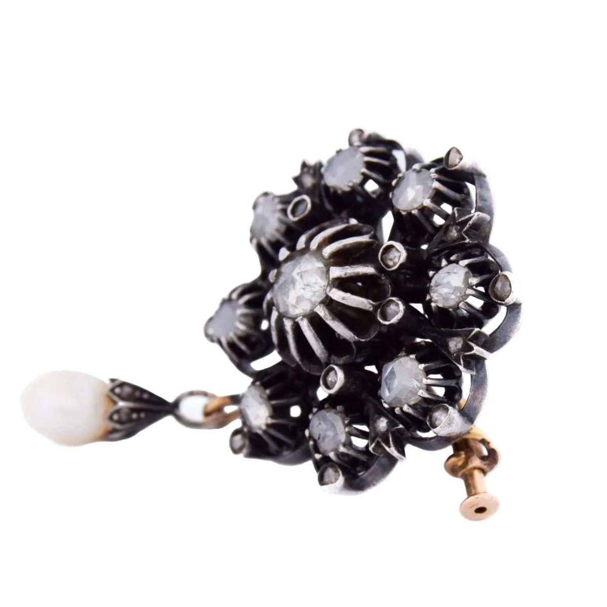 Broche Épingle en or jaune, argent, perle et diamants - Image 5