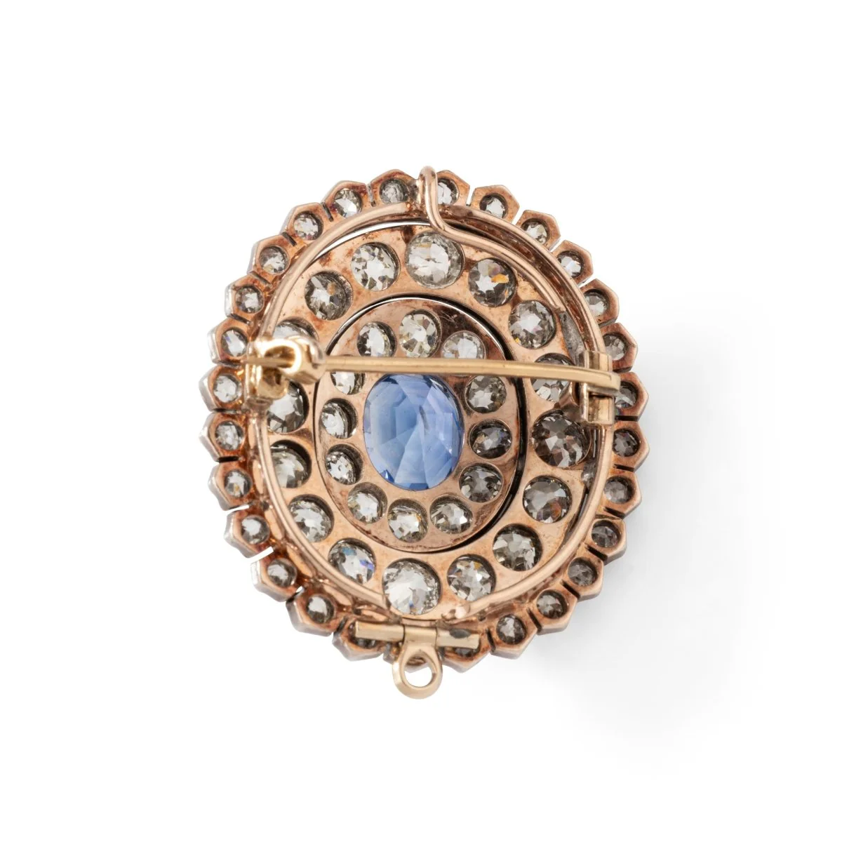 Broche Épingle en or jaune, argent, saphir et diamants - Image 4