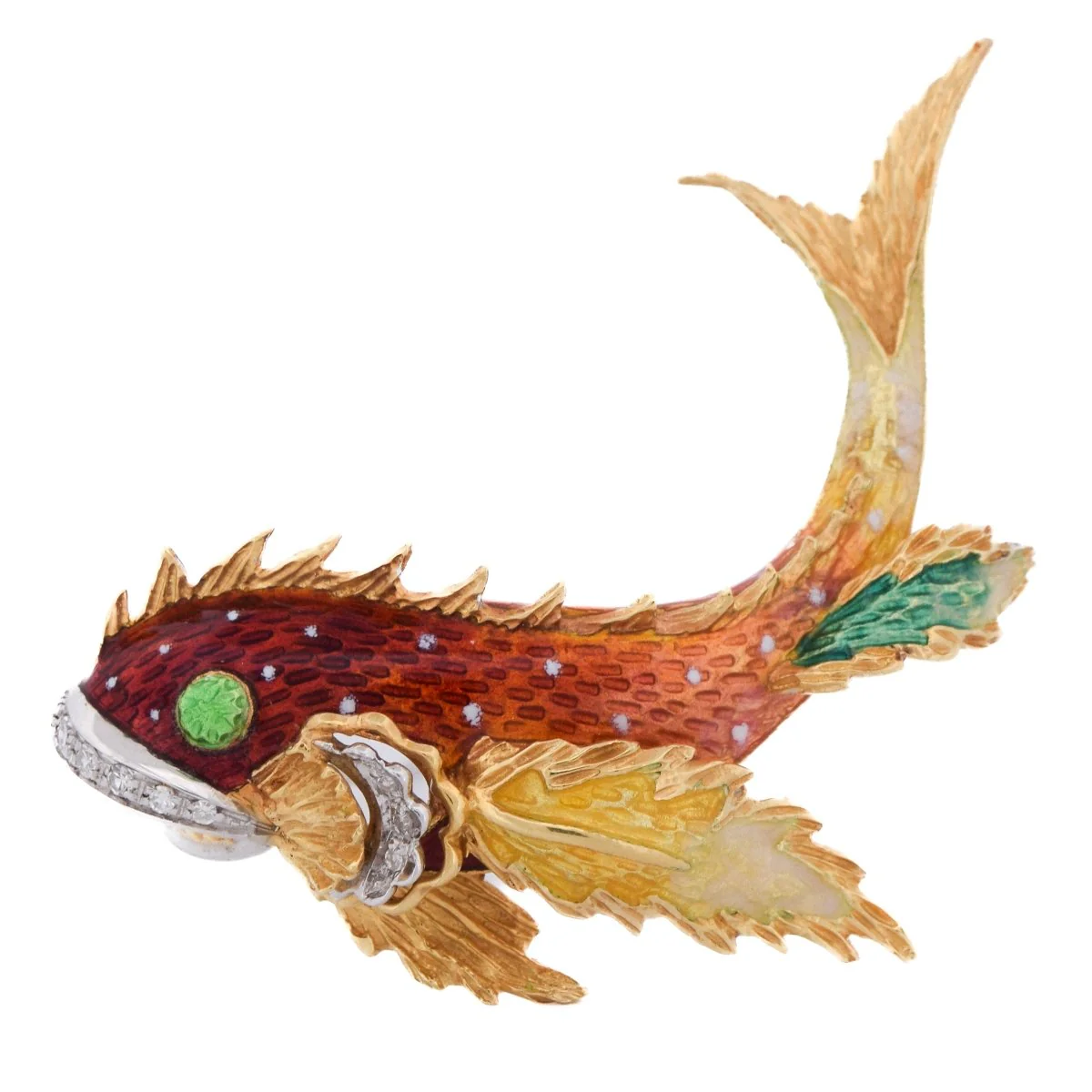 Broche Épingle en or jaune, émail et diamants