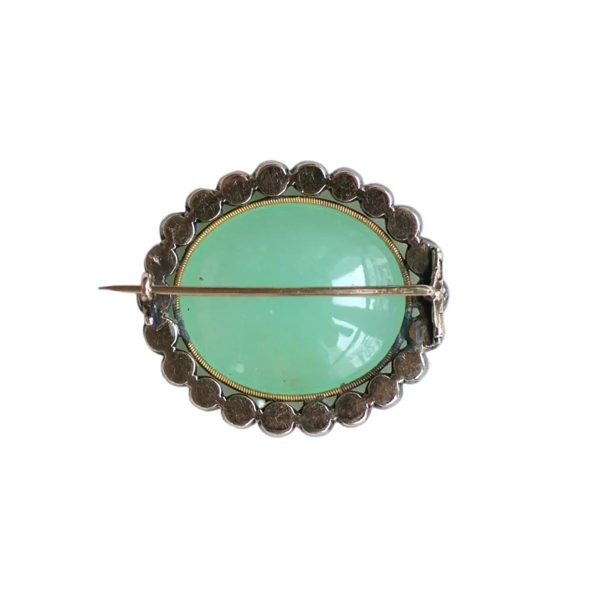 Broche Épingle en or jaune, or rose, argent, chrysoprase et diamants - Image 3