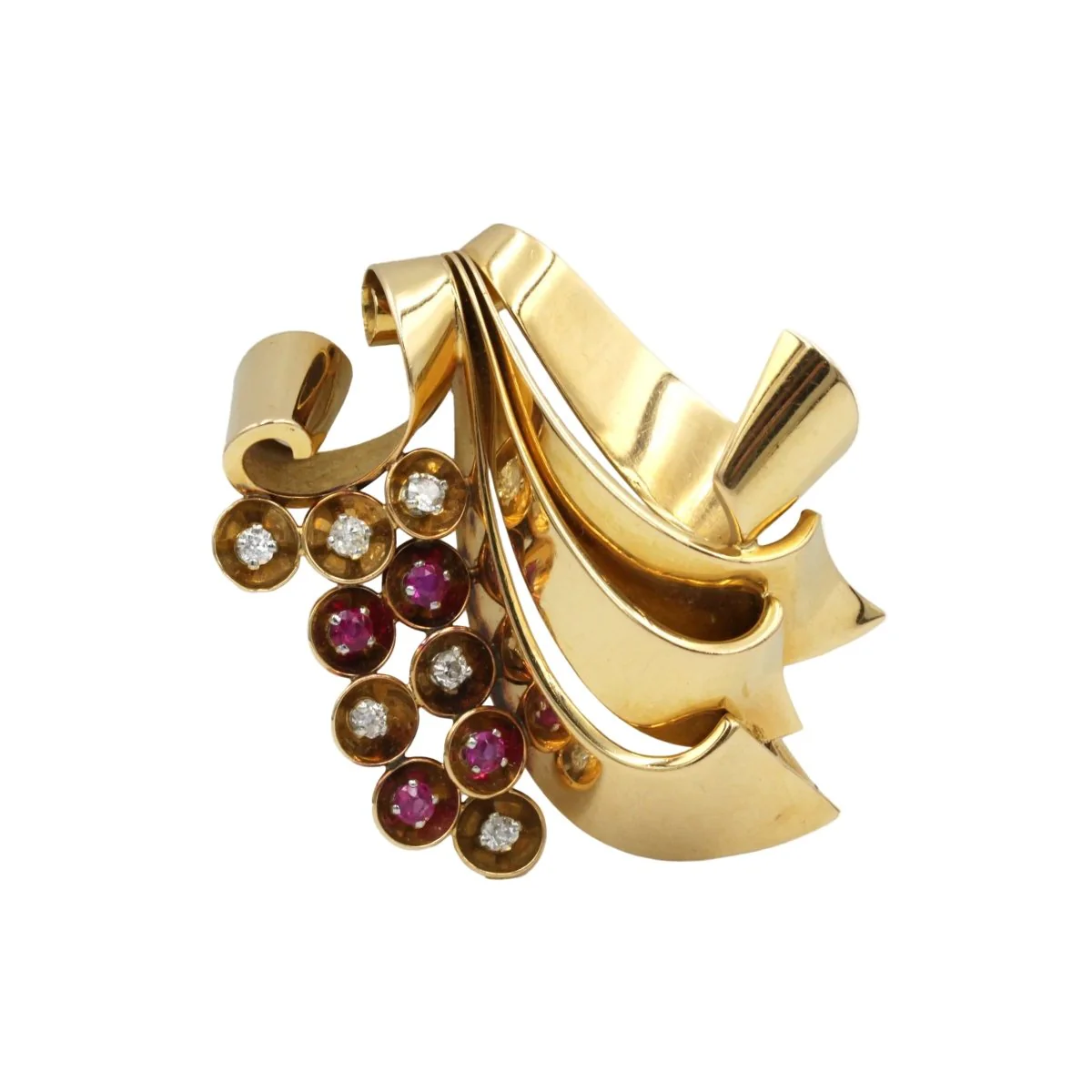Broche Épingle en or jaune, platine, rubis et diamants