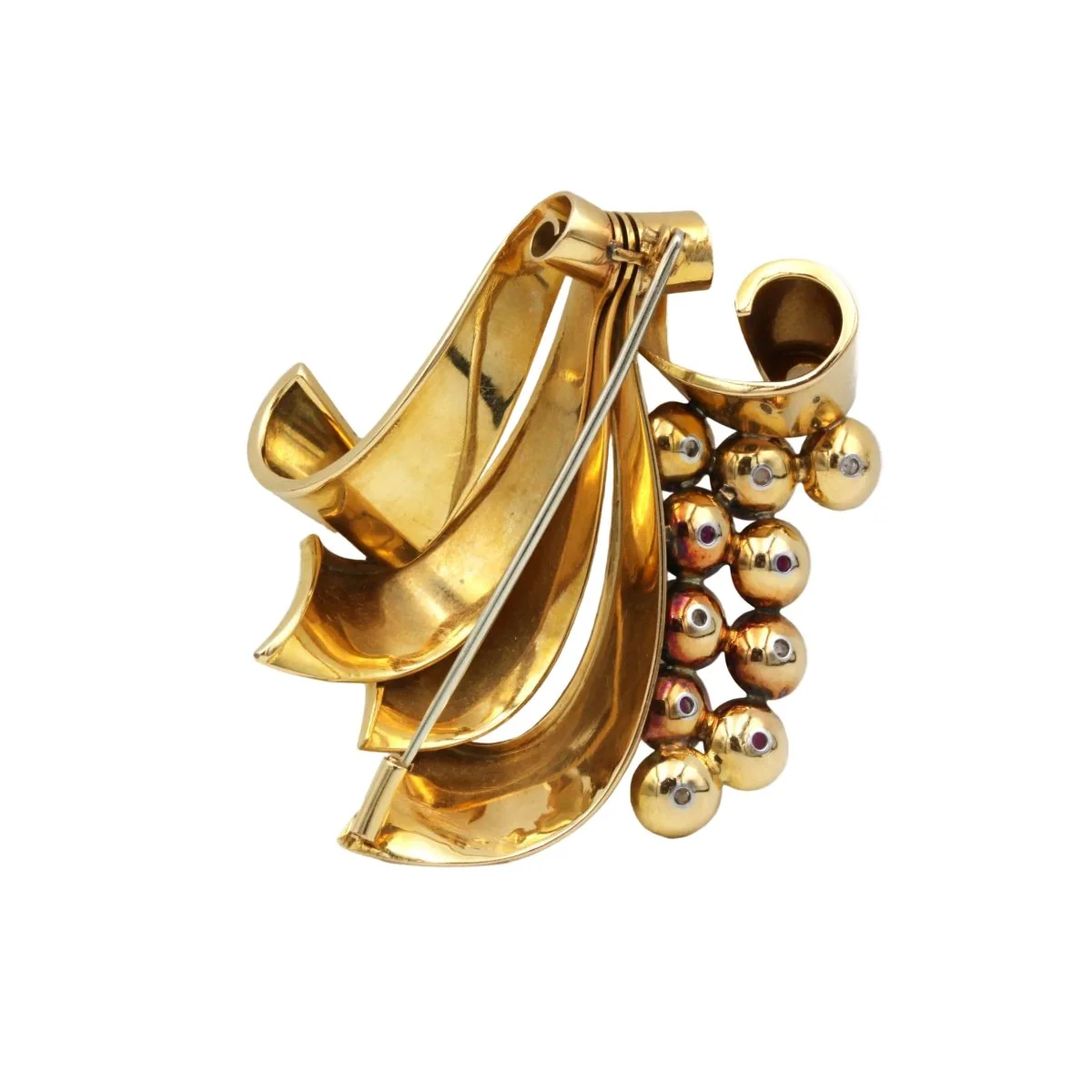 Broche Épingle en or jaune, platine, rubis et diamants - Image 2